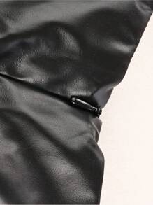 Button Front Crop PU Leather Top & Shorts Music Festival , Rock Punk, Goth - 黑色 - 查看 5