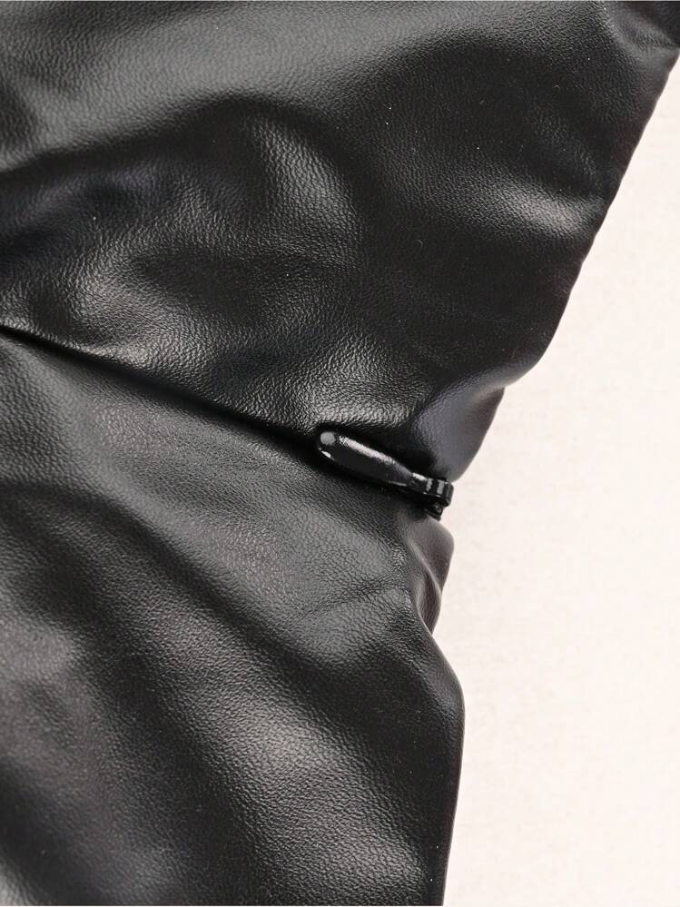 Conjunto de top corto y shorts de piel de poliuretano con botones delanteros, adecuado para festivales de música, estilo casual rock punk, gótico - Negro - Añade 5