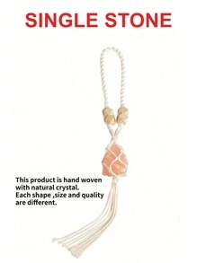 1pc Crystal Car Rearview Mirror Hanging Decoration Pendant, Double/Single Stone - Dusty Pink - View 6