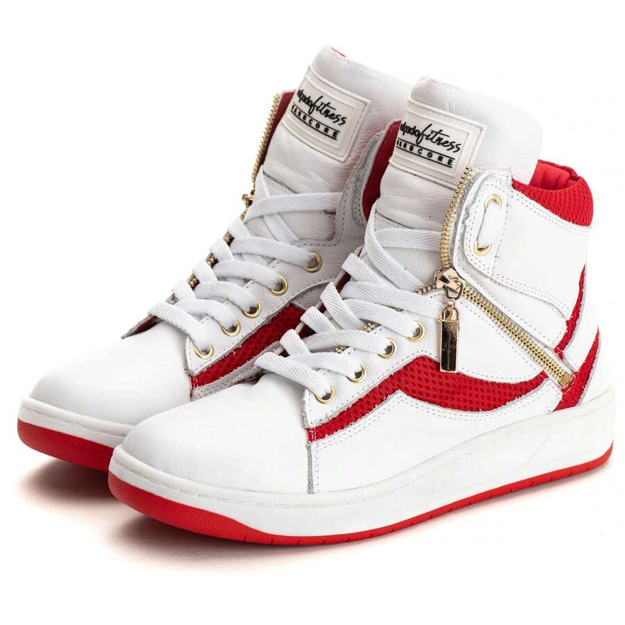 Women's Gym Training Sneakers Genuine Leather High Top - Đỏ và trắng - Xem 1