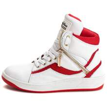 Women's Gym Training Sneakers Genuine Leather High Top - Đỏ và trắng - Xem 2