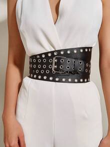 1 件女士时尚复古风格金属孔眼铆钉宽腰带，适合连衣裙腰部装饰 - A - 查看 9