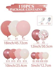 110 件派对粉红玫瑰金五彩纸屑气球胶链和气球配件，完美装饰粉色主题生日婚礼节日活动派对房间墙壁背景，装饰气球拱门套件庭院花园装饰拱门气球套装 - 粉色 - 查看 3