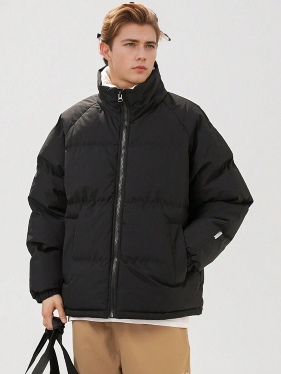 1pc Boyfriend Style Men's Outdoor Hiking Windproof Waterproof Plus Fleece Thick Warm Padded Coat With Collar - Black - View 1