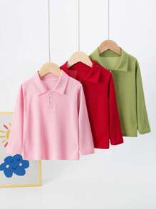 3pcs Young Girls' Long Sleeve Polo Shirt And Casual Long Sleeve T-Shirts Set, Spring Autumn - Multicolor - View 1