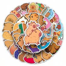 50 piezas / Pegatinas creativas de Capibara, animales de dibujos animados, marrón, lindos cobayas, adecuadas para maletas, botellas de agua, teléfonos móviles, portátiles, monopatines, equipaje y decoraciones de fiesta - Multicolor - Ver 10