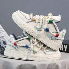 Men's Fashionable Thick Soled Skateboard Shoes With Letter Pattern Anti Slip, Boy Shoes,Suitable For Outdoor Campus Walking, Jogging, Traveling, All Seasons - White - View 6