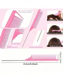 4 件套卷发造型刷套装，家用空心卷发梳，按摩梳，麦秸卷发梳，三尖尾设计，轻松打造波浪和弹性卷发，女士尼龙气垫梳，鼠尾梳双面刷眉刷专业美发配件，带 ABS 塑料手柄，增强造型的理想护发工具