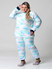 Plus Size Pajama Sets - 藍色 - 查看 6