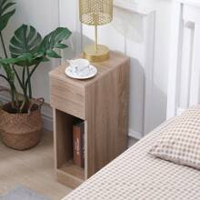 Slim Bedside Table Bedroom Nightstand With Open Shelf & Drawer, Narrow End Table Sofa Side Table For Living Room, Compact Wooden Lamp Table Telephone Table For Home Office - Brown - View 3