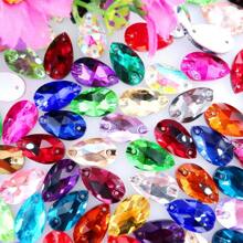 Slim Water Drop Shape Glass Multi Colors Shape Shiny Handmade Sewing Crystal Hand Sewn Rhinestone  Decoration Beads Flat Back With Holes Gems DIY Accessories Sew On Stones Strass For Decorating Clothes, Dress, Bags, Shoes, Brooches, Earrings, Handicrafts - Multicolor - View 41