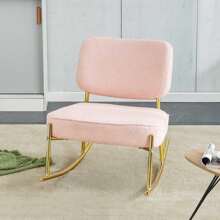 Eddy Velvet Material Cushioned Rocking Chair, Unique Rocking Chair, Cushioned Seat, Pink Backrest Rocking Chair, And Golden Metal Legs. Comfortable Side Chairs In The Living Room, Bedroom, Office, Winter, Soft And Warmth, Christmas Decor, Christmas Decorations, Christmas Gifts, Christmas Home, Christmas Decor Home, Kitchen, Kitchen Accessories - Hồng - Xem 3