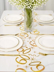 1 قطعة عداء طاولة ذهبي مطبوع بالحرارة لحفلة عيد الميلاد، علم طاولة لحفلة عيد الميلاد 18/30/40/50/60، غطاء طاولة من شبكة البوليستر المطلي بالذهب مقاس 28*275 سم، ديكور حفلة عيد الميلاد والذكرى السنوية، منشفة طاولة عيد الميلاد، ديكور المنزل، ديكور الطاولة، ديكور المطبخ والمائدة، زينة الصحون والأطباق، ديكور ذهبي، عيد الميلاد
