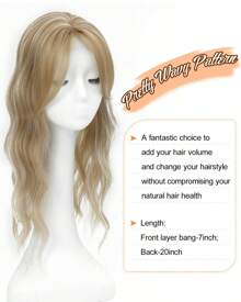 Hair Toppers For Women 20inch Wavy Hair Toppers For Women Toppers Hair Pieces For Women With Thinning Hair Synthetic Wig Clip In Hair Topper Wiglets With Fringe Bang Add Hair Volume - 帶有亮點的香檳金髮女郎 - 查看 4