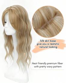 Hair Toppers For Women 20inch Wavy Hair Toppers For Women Toppers Hair Pieces For Women With Thinning Hair Synthetic Wig Clip In Hair Topper Wiglets With Fringe Bang Add Hair Volume - 帶有亮點的香檳金髮女郎 - 查看 2