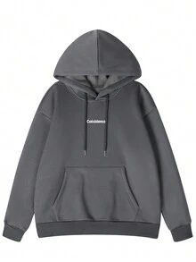 Sudadera con capucha de estilo universitario informal con cordón para mujeres - Gris Oscuro - Ver 2