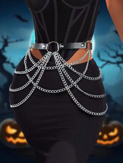1pc Gothic Halloween Party Punk Sexy Multi-Layer Tassel Chain Women's Corset Belt, Suitable For Daily Commute Wear