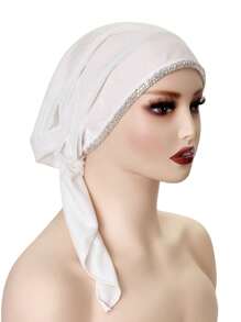 1pc Women's Autumn/Winter New Velvet Polyester Fiber Rhinestone Chain Versatile Headscarf/Bath/Sleep Cap, Luxury Fashion Design