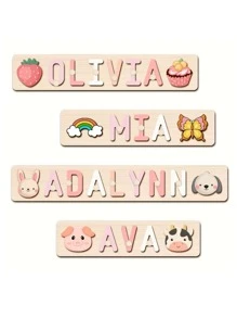 1pc Personalized Wooden Name Puzzle Board, Easter Gift, Name Puzzle, First Birthday Gift, Custom Wooden Name Puzzle Plaque, Unique Name Puzzle Board - Pink Letters - View 8