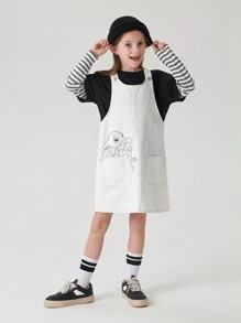 MARC&JANIE 少女甜美有趣兔印花牛仔連衣裙，春天款