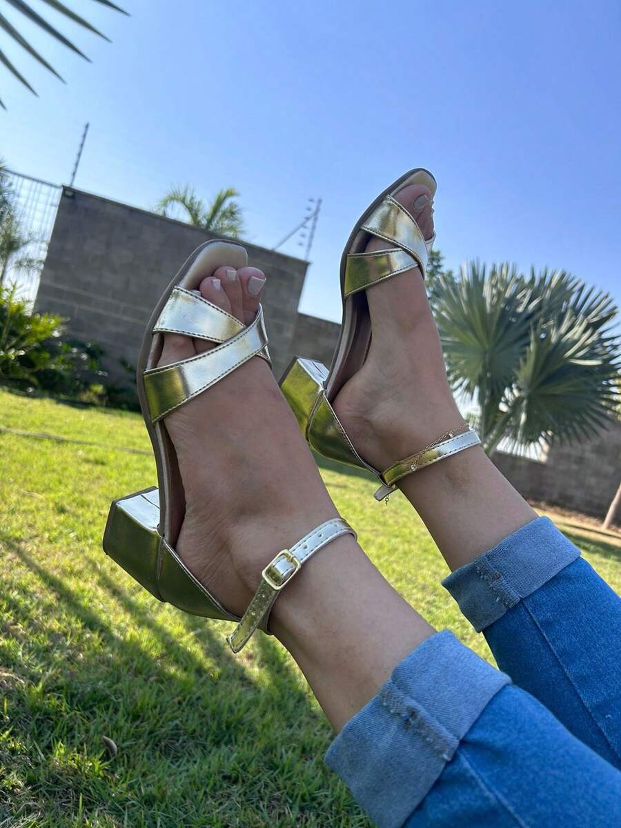 Women's Casual Sandals Block Heel Thick Heel Comfortable Elegant Stylish Fashion - 金色 - 查看 1