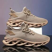 Breathable Lightweight Fashionable Mesh Sneakers For Teens, Unisex Design, Casual Sport Shoes, Walking Shoes - Khaki - View 2