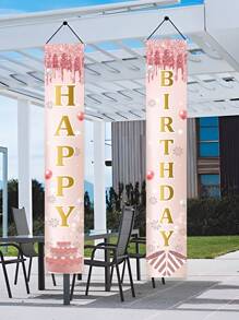 2件/套 30*180厘米 玫瑰金生日主题涤纶窗帘，印有“生日快乐”字样，生日派对房间装饰背景，室内/室外门装饰横幅，圣诞节 - 玫瑰金 - 查看 6