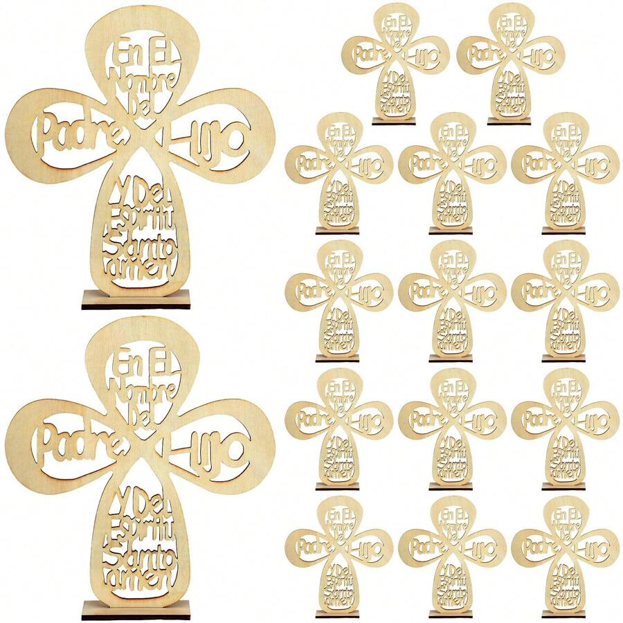 16pcs Wooden Baptism Centerpieces For Table Catholic Table Decor Christening Shower Wedding Party Favors,Christmas - Beige - View 1