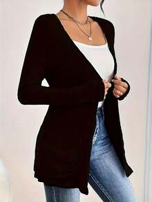 Plus Size Solid Color Casual Cardigan With Pockets For Spring And Autumn