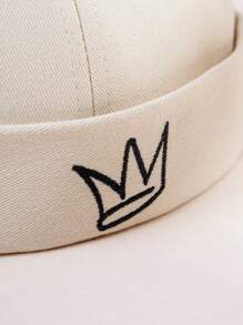 1 件男士刺绣皇冠图案报童帽，男女通用休闲街头平顶帽，秋季春季万圣节 - 米色 - 查看 2