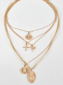 5pcs Layered Portrait Design Necklaces, Versatile For Any Occasion - Gold - View 2