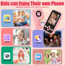 儿童智能手机玩具，儿童相机玩具，适合3-8岁女孩男孩儿童数码摄像机，带卡通软硅胶套，是送给孩子的最佳圣诞生日节日礼物 - 彩色 - 查看 3