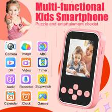 儿童智能手机玩具，儿童相机玩具，适合3-8岁女孩男孩儿童数码摄像机，带卡通软硅胶套，是送给孩子的最佳圣诞生日节日礼物 - 彩色 - 查看 2