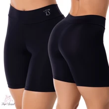 KIT 2 Shorts Second Skin Cos High Double Bermuda Anagua Shapewear Lingerie - 黑色 - 查看 2