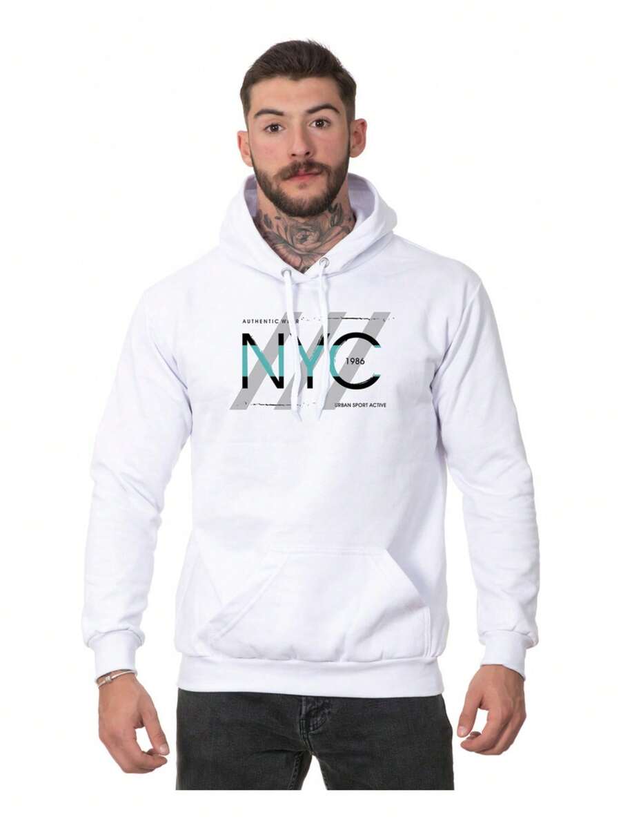 Men's Casual Sweatshirt Kangaroo Cold Weather Top Nyc Authentic - 白色 - 查看 1