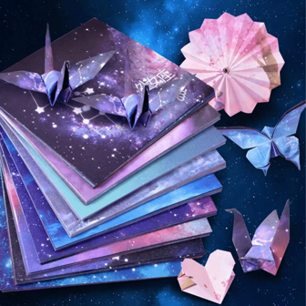 Papeles de origami con estampado de cielo estrellado, papeles impresos a doble cara con perlas falsas y brillo para hacer grullas de papel hechas a mano, manualidades de origami, quilling, materiales de escultura de origami, papel de manualidades para niños, papel de origami cuadrado