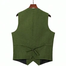 Mens Herringbone Tweed Suit Vest Four Pockets Retro Tweedy Wool Waistcoat - màu xanh lá - Xem 6