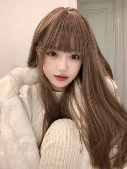1pc 24-Inch Honey Tea Color Linen Long Synthetic Wig, Made Of Heat-Resistant Fiber, Suitable For Daily Wear, Natural And Realistic Appearance, Halloween