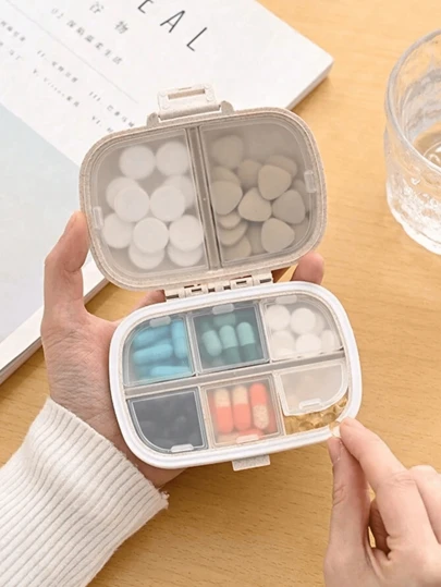 2 Piezas /1 Pieza Caja de pastillas para viaje, organizador portátil de medicamentos para acampar y excursionismo - 8 compartimentos, de bolsillo, almacenamiento  para dosis diarias, vitaminas y suplementos, fácil de transportar y usar, esencial para viajes, organizador de viaje para playa, vacaciones de verano, útiles escolares, vacaciones, accesorios, mini perfume para mujer, perfume para hombre, botella de perfume