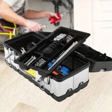 ToolBox Storage 17 Inch Heavy Duty Stainless Steel Portable Toolbox With Metal Dual Latch Removable Tray Storage Case 2 Lid Organisers For Small Parts For Tools - 17 Inch - View 5