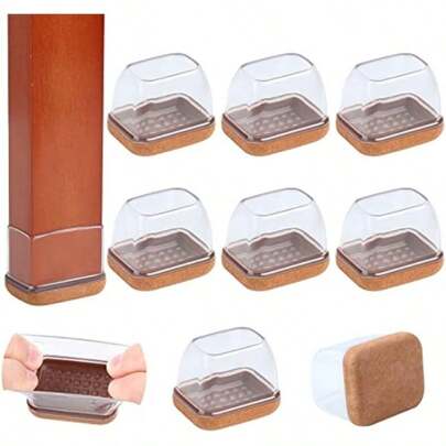 4/8Pcs Felt Chair Leg Floor Protectors For Hardwood Floors, Rectangle Furniture Pads Easy Glides For Bar Stools, Clear Silicone Chair Leg Caps To Protect Floors
