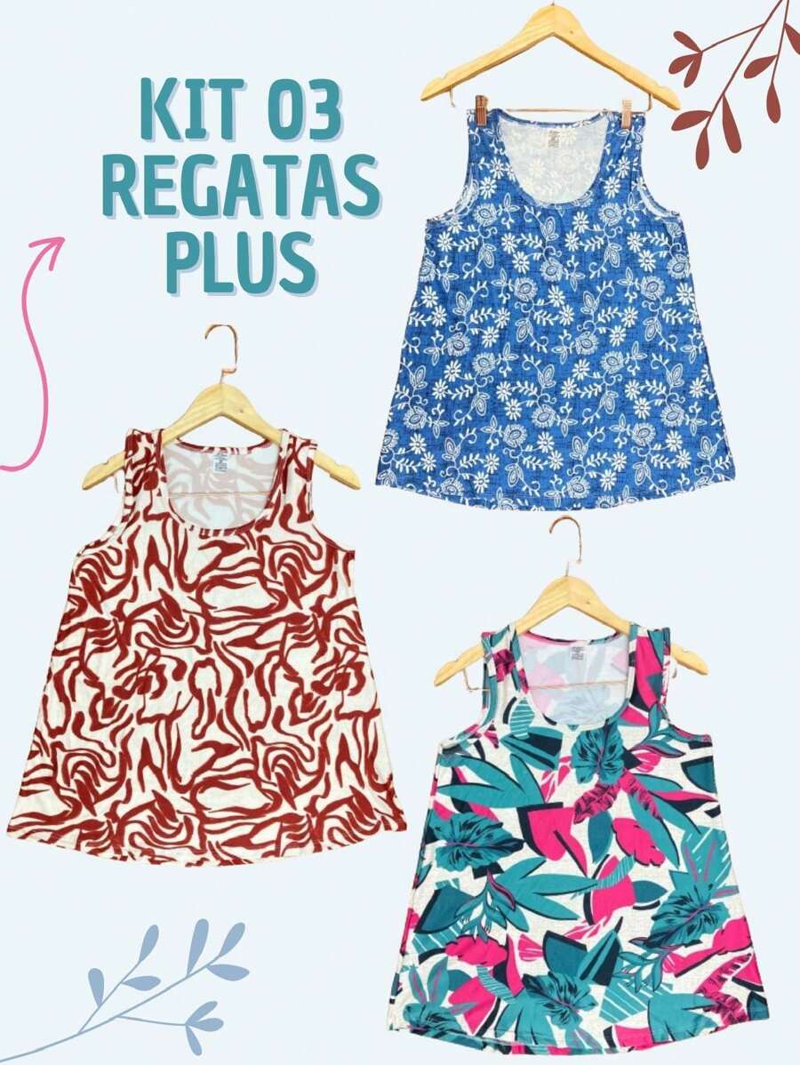Premium Printed Plus Size Tank Tops Kit With 03 Sizes From G1 To G5, Does Not Wrinkle Or Pill, Prints Come Assorted - 彩色 - 查看 1