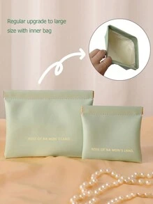 1/2pcs Data Cable Storage Bag, Auto-Buckle Earphone Charger Lipstick Portable Organizer Pouch, Compact Travel Cable Management Bag, Travel Essentials Accessories - Green - View 2