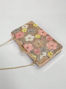 这款多色花卉斜挎包时尚独特，配有复古链条肩带，迷你盒形设计，适合派对女孩、新娘、大学生、年轻职业女性和上班族。可用于派对、舞会、婚礼等各种场合，与舞蹈配饰完美搭配，精致的花卉图案尽显女性魅力。粉色 - 珊瑚粉 - 查看 2