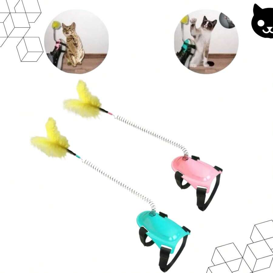 Cat Feather Wand Cat Interactive Toy Funny Stick Foot - Màu Hồng baby - Xem 1