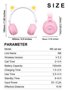 新款猫耳耳机无线耳机，渐变色可爱女士情人节、新年、圣诞节礼物，带卡槽和可折叠迷你马卡龙，节日礼物无线耳机 - 粉色 - 查看 6