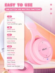 新款猫耳耳机无线耳机，渐变色可爱女士情人节、新年、圣诞节礼物，带卡槽和可折叠迷你马卡龙，节日礼物无线耳机 - 粉色 - 查看 10