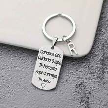 1pc Spanish Engraved Casual Style Stainless Steel Keychain, Romantic Valentines Gift For Husband Or Boyfriend Car Accessories Bag Charm School Letter Cute Goth Y2k Bag Accessories Lanyards With Id Holder Car Accessories Bag Charms