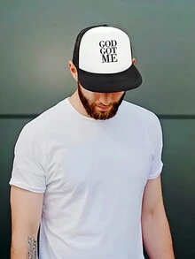 1pc Trucker Hat GOD GOT ME Printing Unisex Trucker Hats Snapback Hat For Men Women Mesh Baseball Cap Adjustable Wide Brim Sun Hats Summer Flat Bill Hats - Multicolor - View 2