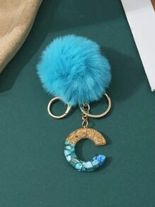 1pc Creative Letter Stone Resin Keychain With Butterfly Tassel, Girl Key Chain - Blue - View 34